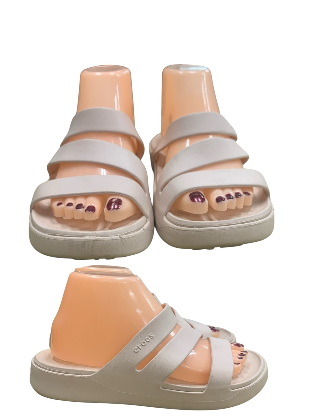 CROCS Triple-Strap Slide Sandal in Light Beige S8